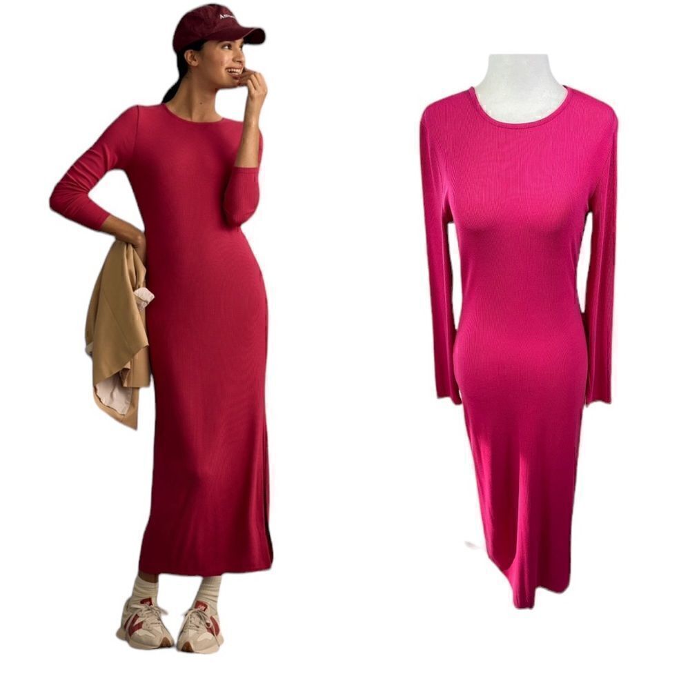Bourdeaux Long Sleeve Maxi Dress Pink Anthropologie size Small/petite
